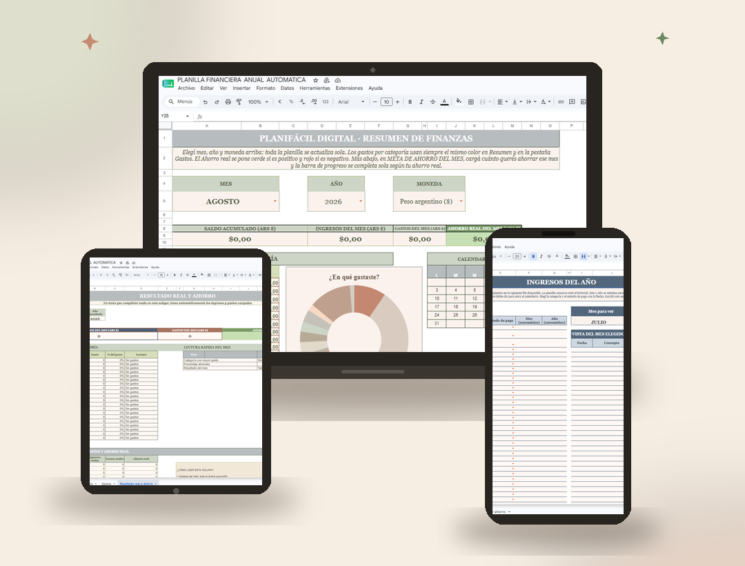 Planilla Financiera Anual Automática · Controlá Gastos, Ingresos y Ahorro